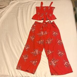 Lilt two-piece girls set with floral designs, mid length pants and top